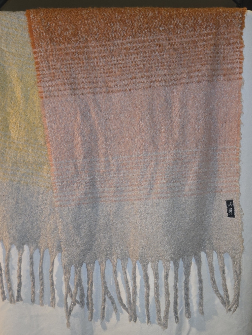 Zara Peach, Light Gray and Cream Ombre Fringe Scarf